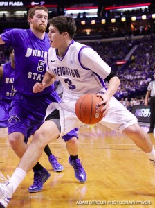 Doug McDermott looks for a lane to drive for a bucket in Saturday's win over Indiana State. (Adam Streur/WBR)
